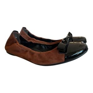 Paul Green Nellie Brown Suede Black Patent Cap Toe Bow Ballet Flats Size US 7.5